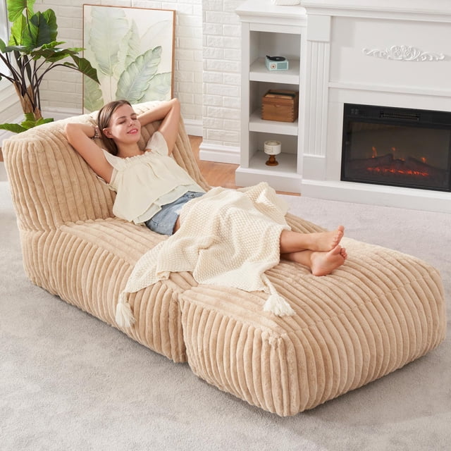 Sillón tipo puf Hobestluk, tamaño grande, para adultos, con reposapiés