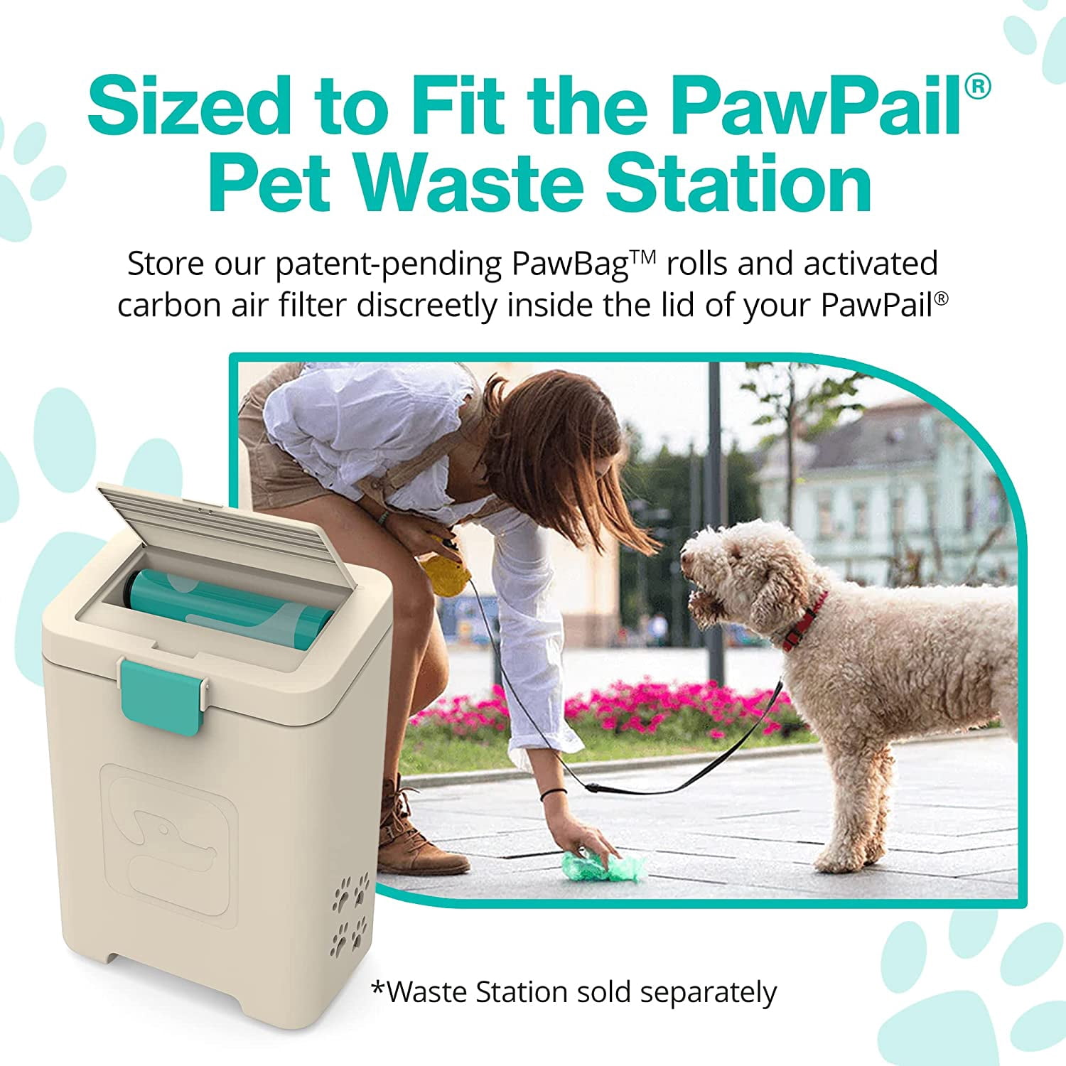 PawPail Dog Poop Bags and Air Filter Duo, Durable Leakproof & Long-Lasting Plastic Poop Bags for Trash Can, 200 Piece Standard Poop Bag Roll and 1 Activated Carbon Filter