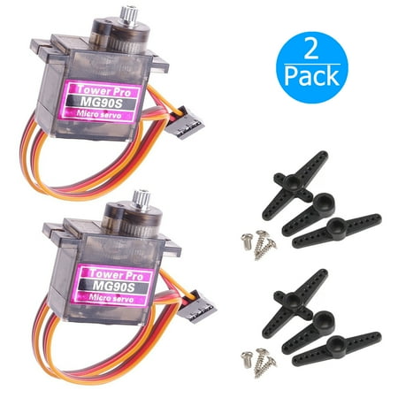 2-pack MG90S Mini Digital Servo Metal Geared Micro Servo Motor for RC Helicopter Plane Boat