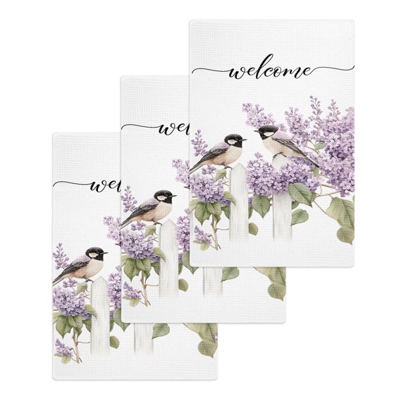 Bird Flowers Kitchen Dish Towels for Drying Dishes Set of 3, Purple Lavender Pastoral Pastel Watercolor Waffle Weave Microfiber Hand Tea Bathroom Towels Quick Dry & Absorbent Towel 15.7x23.6