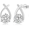 thumbnail image 1 of Sterling Silver Earrings for Women Girls, Hypoallergenic Gold Plated Cubic Zirconia Stud Earrings Wedding Jewellery Gift, 1 of 5