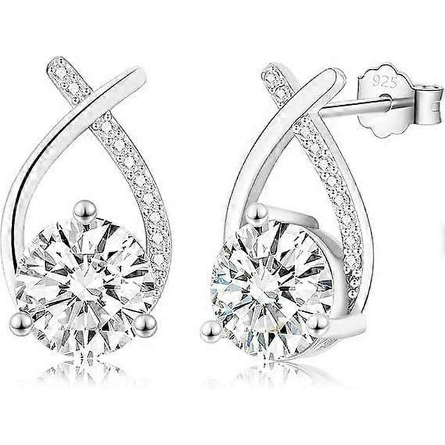 Sterling Silver Earrings for Women Girls, Hypoallergenic Gold Plated Cubic Zirconia Stud Earrings Wedding Jewellery Gift