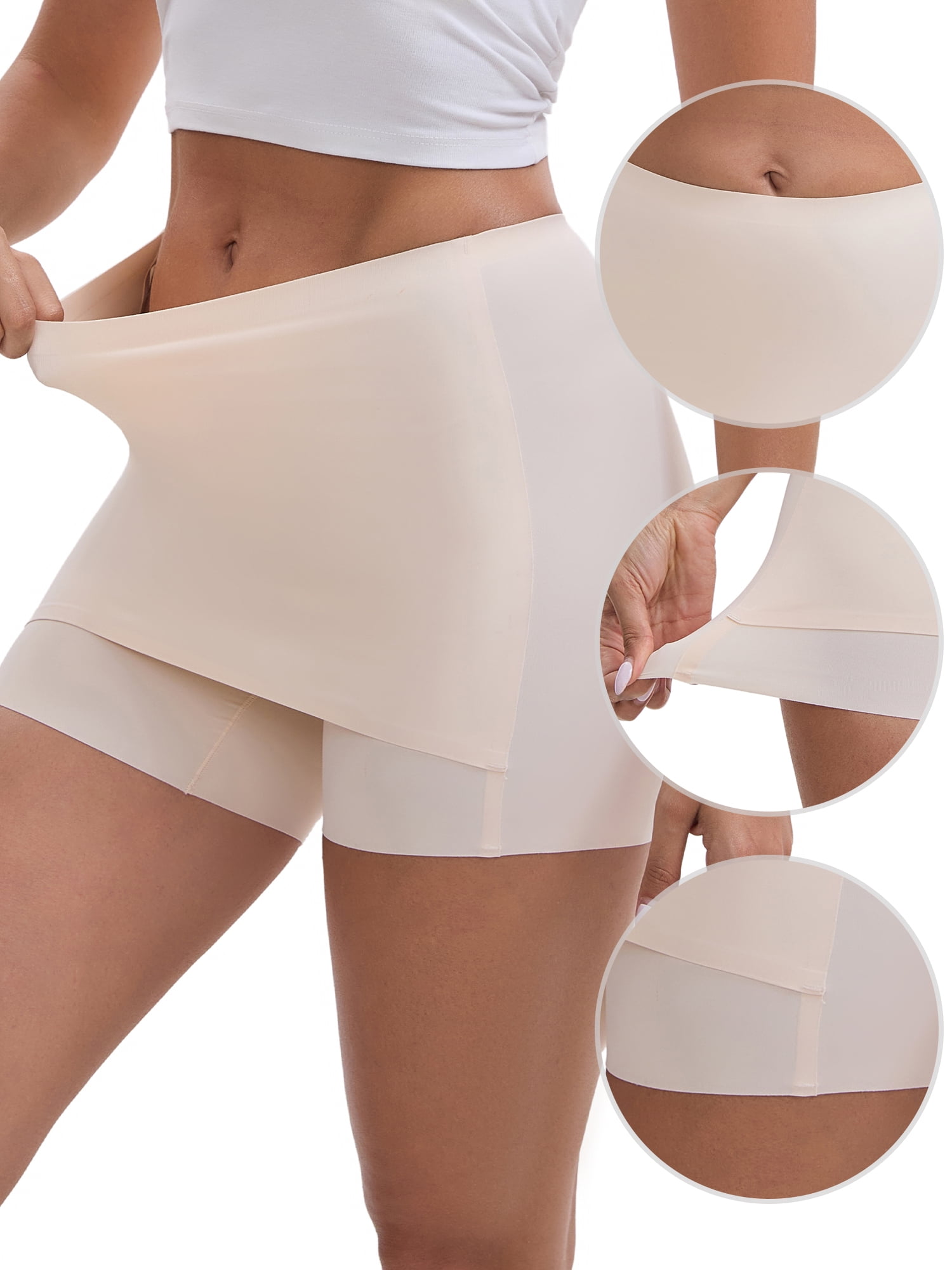 DARING DIVA Women's Seamless Tummy Control Half Slip Shorts L Beige