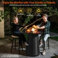 thumbnail image 3 of 3-Piece Metal Patio Conversation Set with Black Round Gas Bar Height Fire Pit Table, Swivel Chairs and Cushions, 3 of 9