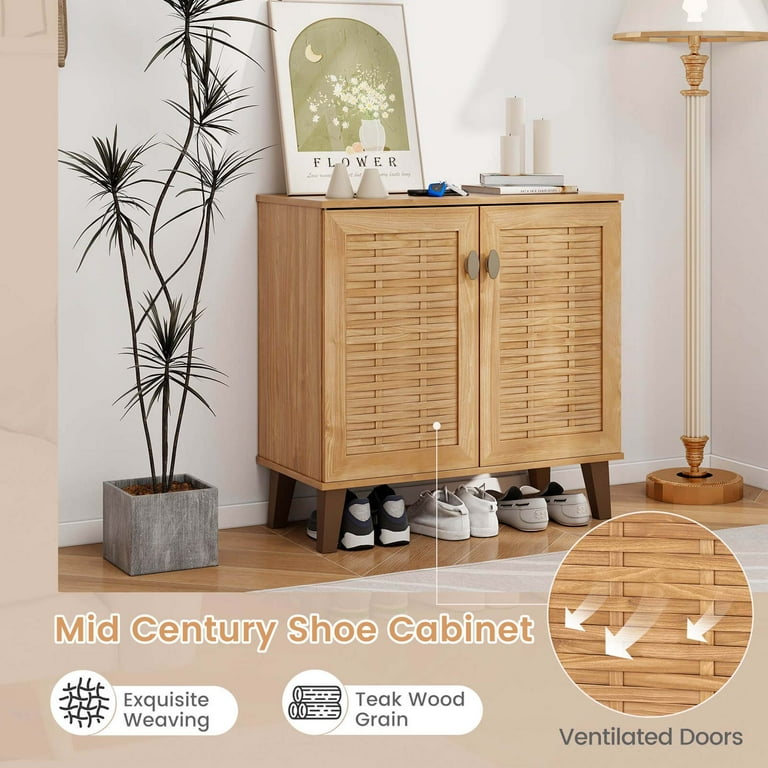 Costway 2-Door Shoe Cabinet with Ventilated Woven Doors & 3