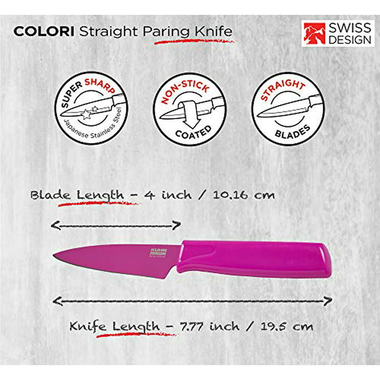 Kuhn Rikon Colori Non-Stick Straight Paring Knife with Safety Sheath, 4  inch, Pink