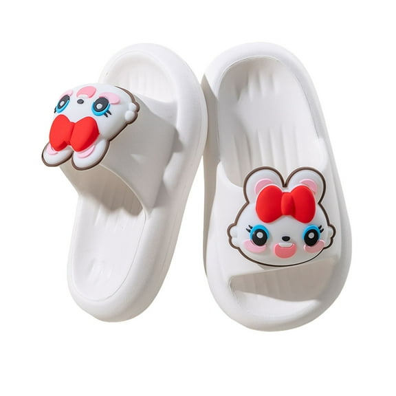 RUTAYY Children Girls Slippers Home Indoor Non Slip Bow Rabbit Print Cool Slippers Lightweight And Comfortable Slippers, White, 10-10.5 Years