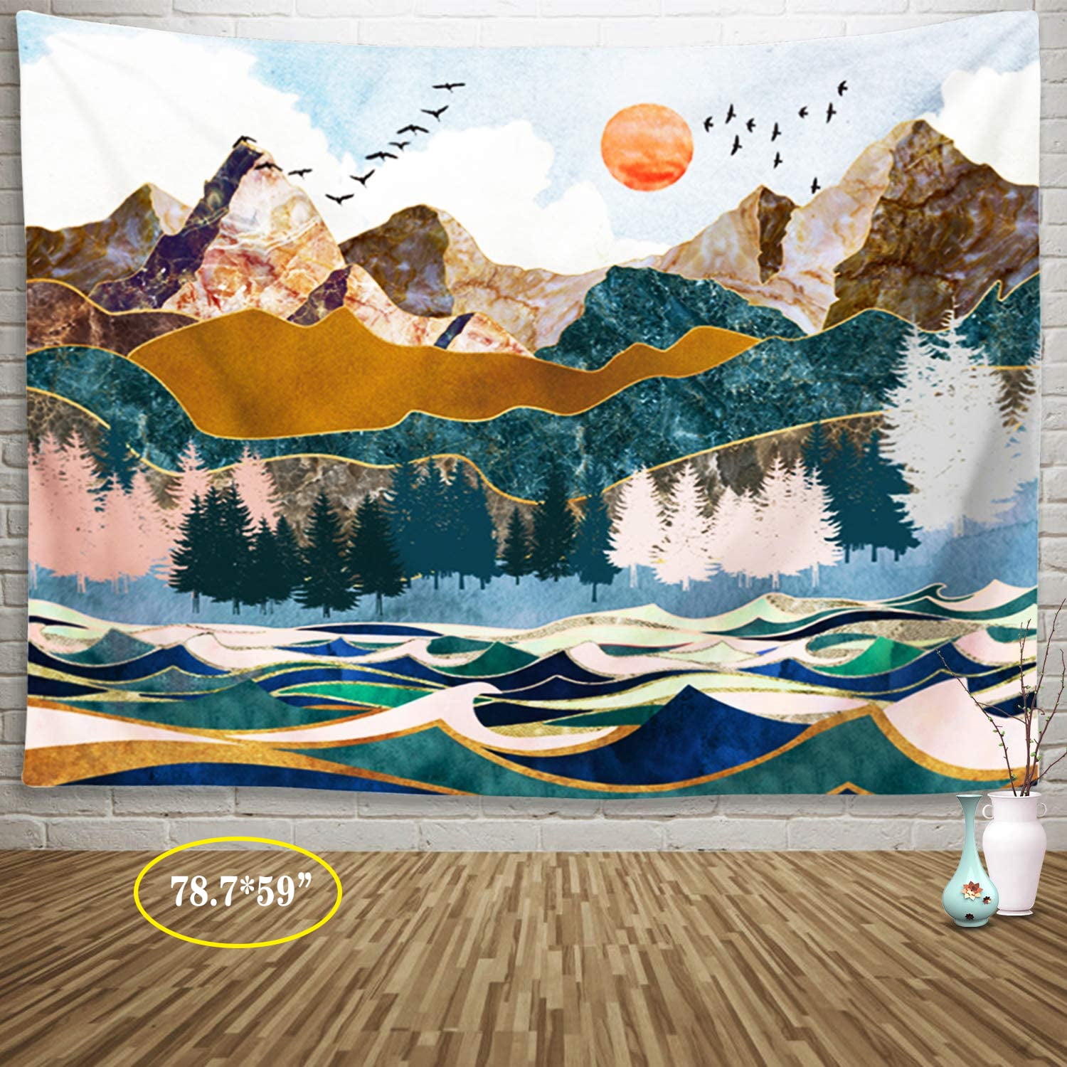 VONTER Mountain Tapestry Forest Tree Tapestry Sunset Tapestry Nature Landscape Tapestry Wall 