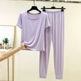 thumbnail image 2 of Bixock Women Pajamas Set Loungewear Sleepwear 2 Piece Pjs Short Sleeve Crew Neck Top Elastic Waist Jogger Pant Loose Stretch Light Summer Casual Indoor Women Clothings, 2 of 4