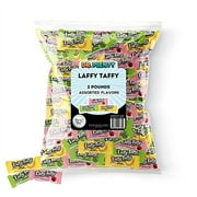 Laffy Taffy Assorted Chews (2lb) - Banana, Cherry, & Sour Apple Bulk Tangy Taffy Bites - By Dr. Plenty (Pink, Yellow, Green Candy)