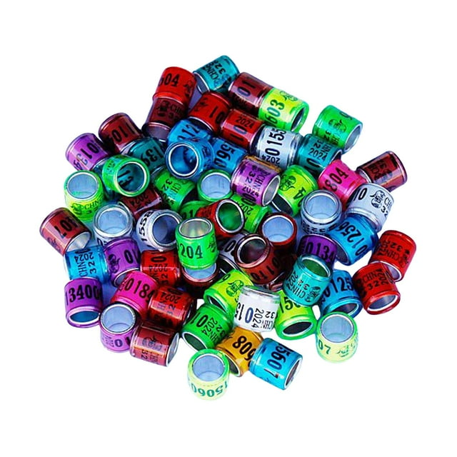 100 piezas de anillos para patas de paloma, bandas de aluminio para identificación de aves numeradas para multicolor