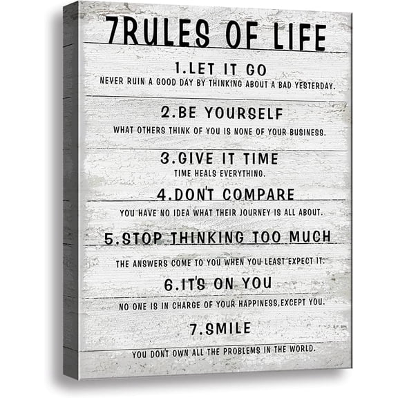 WFSposter-7 Rules of Life Wall Art Motivational Inspirational Poster Printed on Canvas Wall Decor for Living Room or Office Canvas Prints For Bedroom or Home Art Decoration Positive
