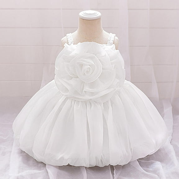 Pejock Baby Girl Suspender Dress with Oversized Flower - Sleeveless Princess Pageant Gown for Performances, Photoshoots 6M-3Y