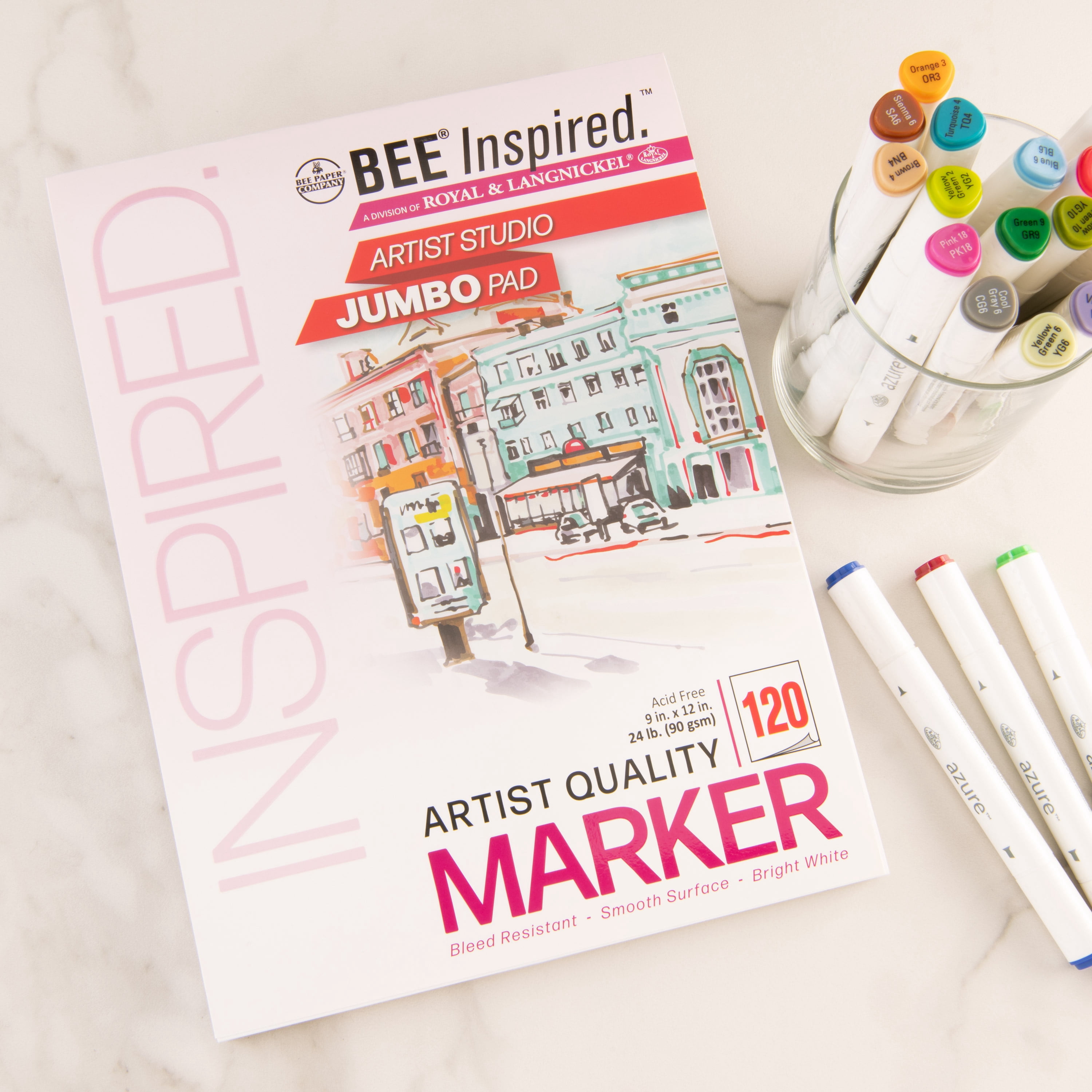 Bee Paper - Bee Inspired 9"x12" Studio Marker Paper Pad, 120 Sheets,  Top Tape, 24lb. 90GSM