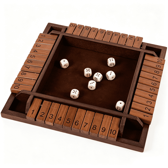 Wooden Shut The Box Dice Game for 2-4 Players, Classic Tabletop Pub Board Game Family Math Games, Pine Wood Portable Game for Parties & Gatherings