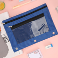 thumbnail image 5 of Estuche para lápices y bolígrafos de 3 anillas con ventana transparente, bolsa de papelería, estuche para carpetas, organizadores para el aula, paquete de 6, color azul, 5 of 5