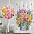 thumbnail image 5 of Spring Flowers Shower Curtain, Waterproof Shower Curtains for Bathroom, Watercolor Floral Leaves Butterflies Plant Washable Fabric Bathtub Curtain Set Bath Decor with 12 Hooks 48"x72", 5 of 8