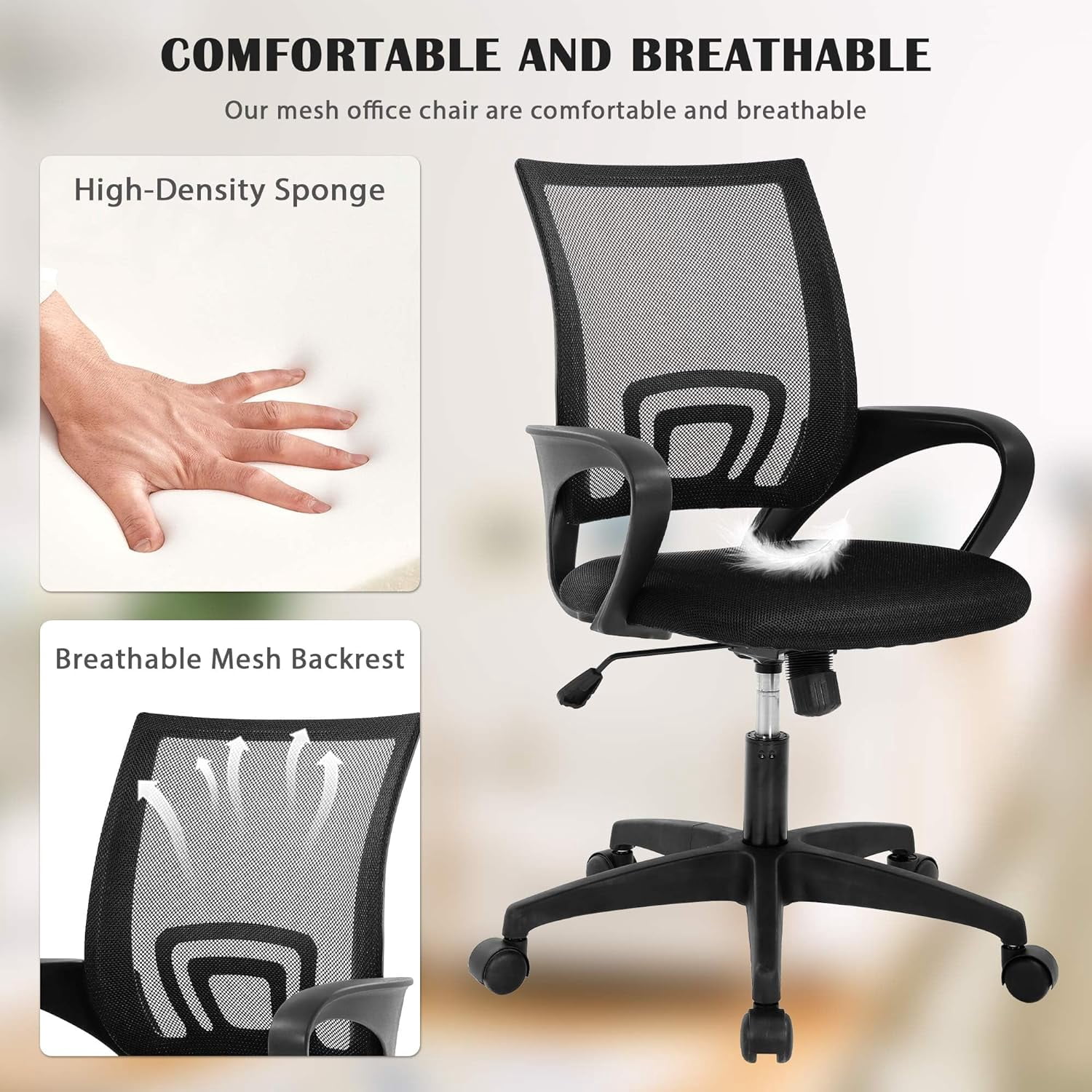 Dkelincs Ergonomic Office Chair Mesh Task Chair Adjustable Computer Desk Chair with Lumbar Support, Black