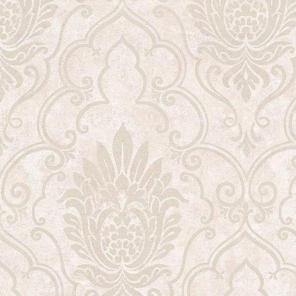 Concord Wallcoverings. Textured Wallpaper Abstract Featuring Floral Ornament, Beige, 21 In x 33 Ft (56 sq. ft), 945358