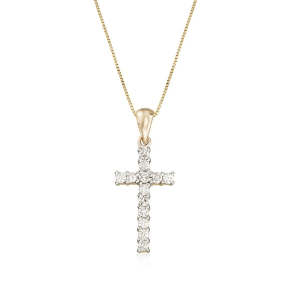 Ross-Simons 0.25 ct. t.w. Diamond Cross Pendant Necklace in 14kt Yellow Gold, Women's, Adult