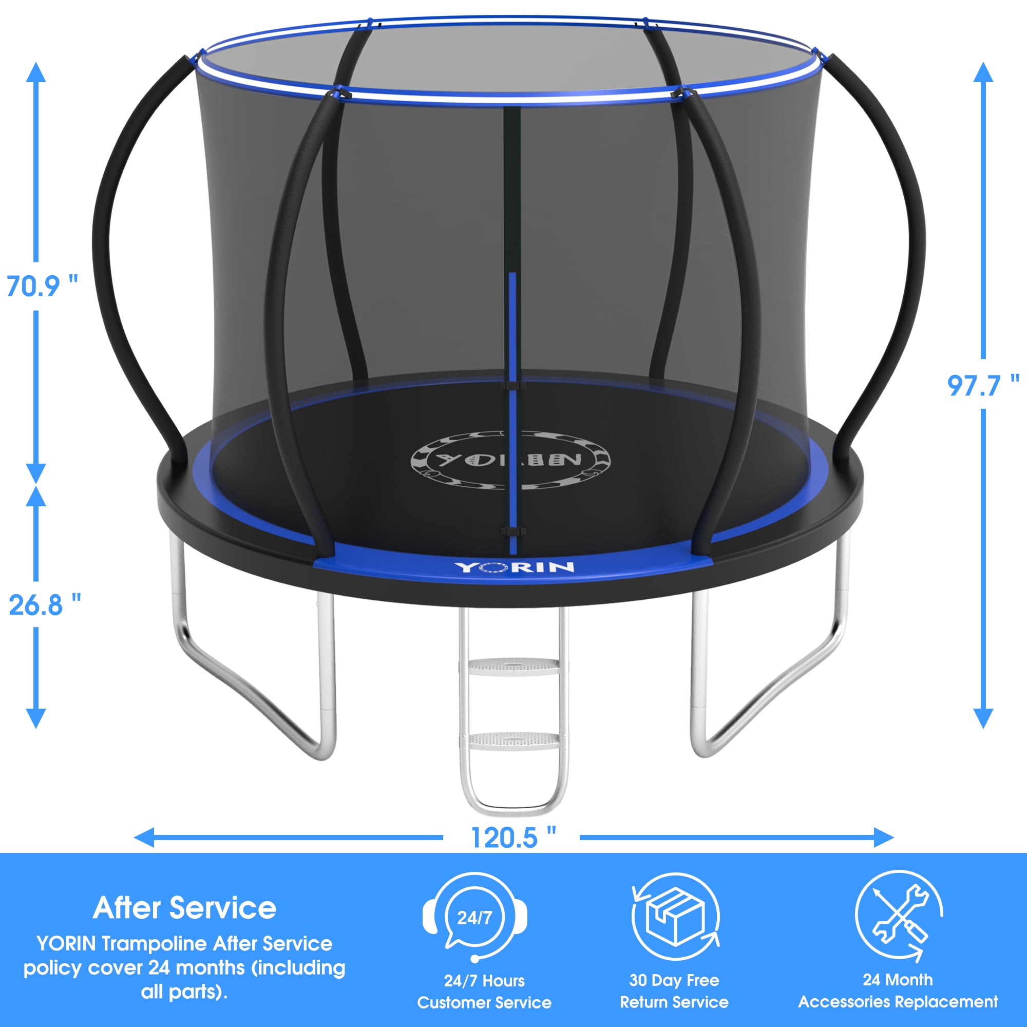YORIN Trampoline for 3-4 Kids, 10FT 16FT 12FT 14FT Trampoline for Adults with Enclosure Net, Ladder, Light, 1000LBS Weight Capacity Outdoor Round Recreational Trampoline, Heavy Duty Trampoline