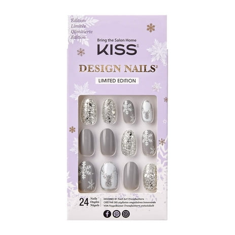 KISS Limited Edition Holiday Design Nails, Winter Wonderland, Medium Length, Oval, Glue On Nails