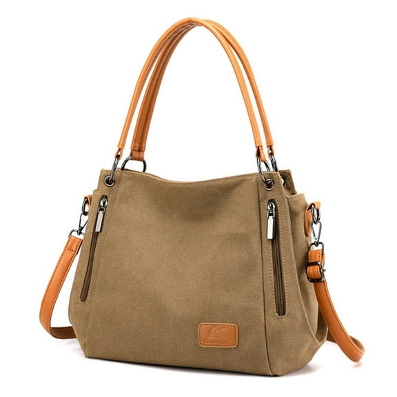 Canvas Tote Bag for Women,Overnight Carry-on Duffel Shoulder Bag, Big Opening Teacher Bag Brown