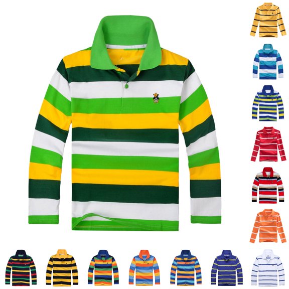 JAJAHO Polo Shirts For Boys Kids Back To School Clothes Striped Long Sleeve Cartoon Embroidery Polos 3-14Y