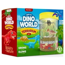 Dan&Darci Dino World Terrarium Kit for Kids - LED Light in Lid - Dinosaur Toys Gifts for Boys & Girls Age 3, 4, 5, 6, 7, 8 Year Old - Dinosaur Garden - Toy Dinosaurs - STEM Science Gardening Kits