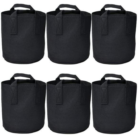 Garden Plant Bags / 6-Packs 10 Gallon Grow Bags/Aeration Fabric Pots/Handles (Black)