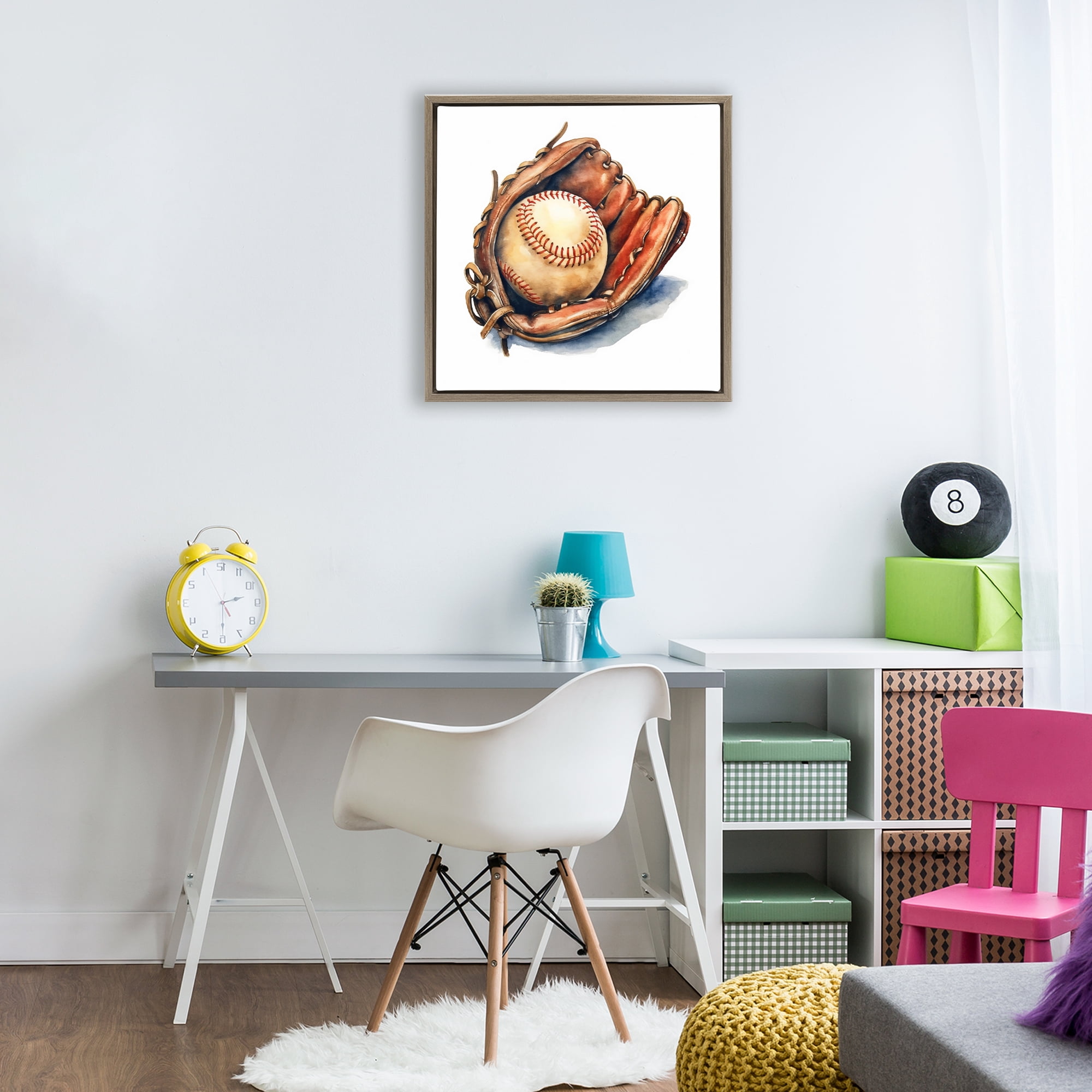 Stupell Industries Glove & Ball in Leather Brown Framed Floater Canvas Wall Art, design by Creative Studio