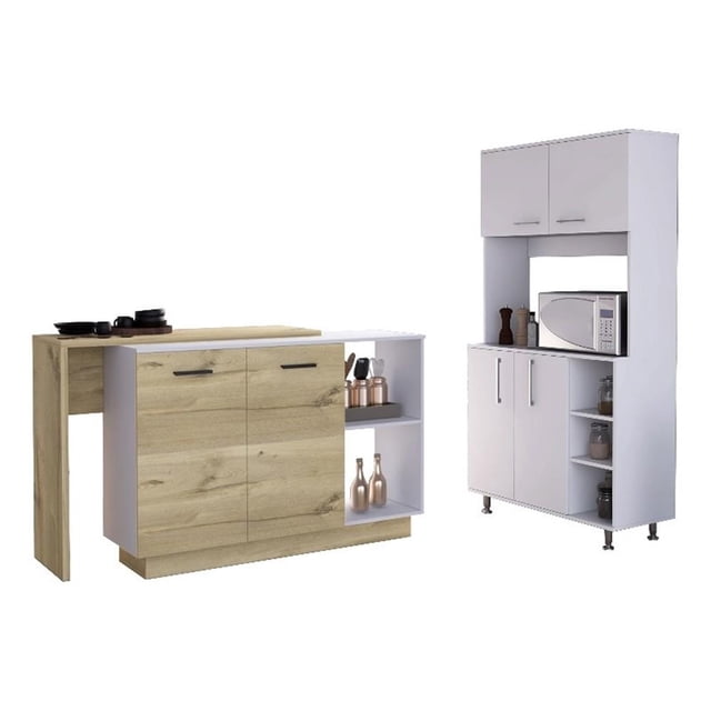 FM FURNITURE Ensemble de Cuisine Moderne 2 Pcs en Bois Manufacturé Blanc/chêne