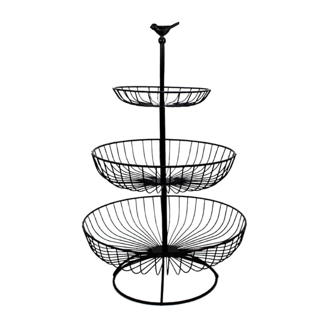 Soporte de cesta de alambre Macarena para frutas y verduras 3 capas 48cm Pájaro negro