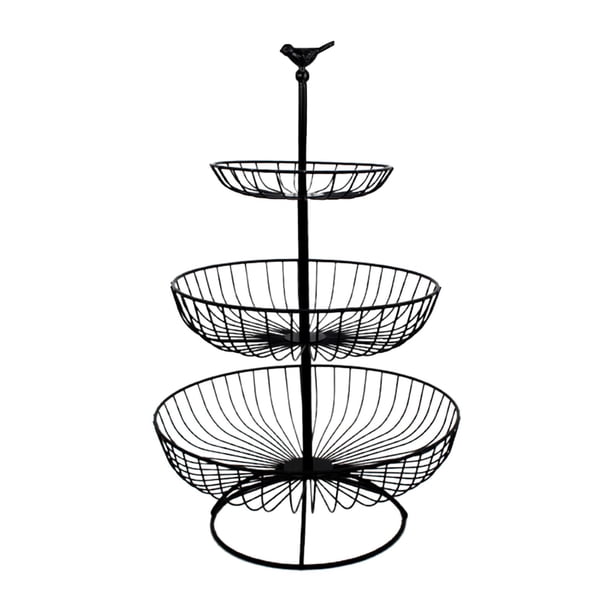 Soporte metálico para cesta de frutas de 3 niveles, soporte para frutas, cuenco extraíble versátil de gran capacidad para almacenar y organizar, Pájaro superior negro