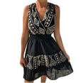 thumbnail image 2 of HKEJIAOI Robes Décontractées en Solde Robe Florale pour Femmes Robe d'Été Sans Manches à Imprimé Col en V avec Lacets Taille Élastique Robe Courte Noire, 2 of 9