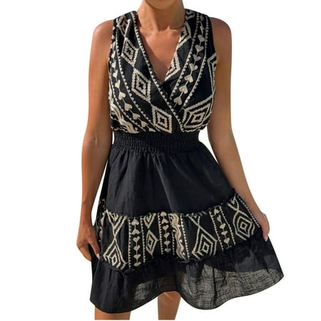 

Maxi Dress for Women Valentines Dress for Women Women s Summer Sleeveless Printing V Neck Lacing Elastic Waist Slim Dress Short Dress Savings Clearance Deals Maternity Dress Girls Dresses