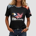 thumbnail image 2 of idosla American 250th Anniversary Rhinestone 3D Printed Design Women's T-Shirt Eagle 1776-2026 America Flag Crew Neck Tee (Blue, 4XL), 2 of 6