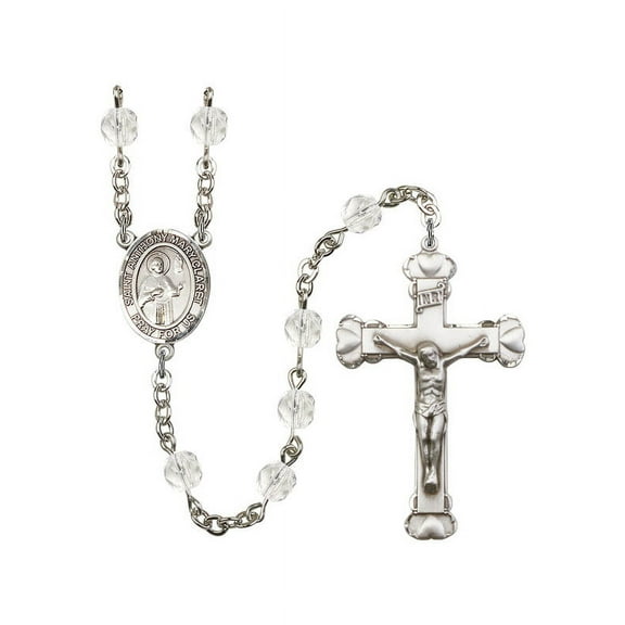 St. Anthony Mary Claret Silver-Plated Rosary 6mm April Crystal Fire Polished Beads Crucifix Size 1 5/8 x 1 medal charm
