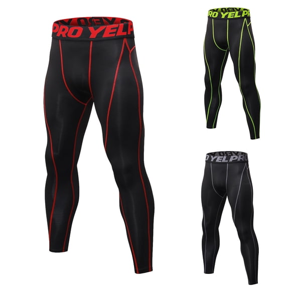 Mens Compression Pants Running Leggings Spandex Gym Workout Tights Athletic Sport Base Layer Cycling Football Soccer Size 2XL Red