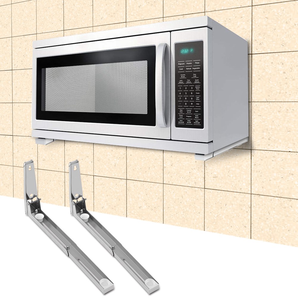 2 Pieces Microwave Shelf Brackets Black,Microwave Bracket Wall,Foldable Kitchen Oven Stand,with Matching Screws and Expansion Tubes,It Can Be Used in Microwave Ovens and Ovens