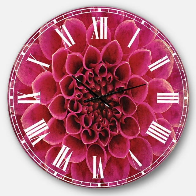 Designart 'Dark Pink Abstract Flower Petals' Traditional wall clock