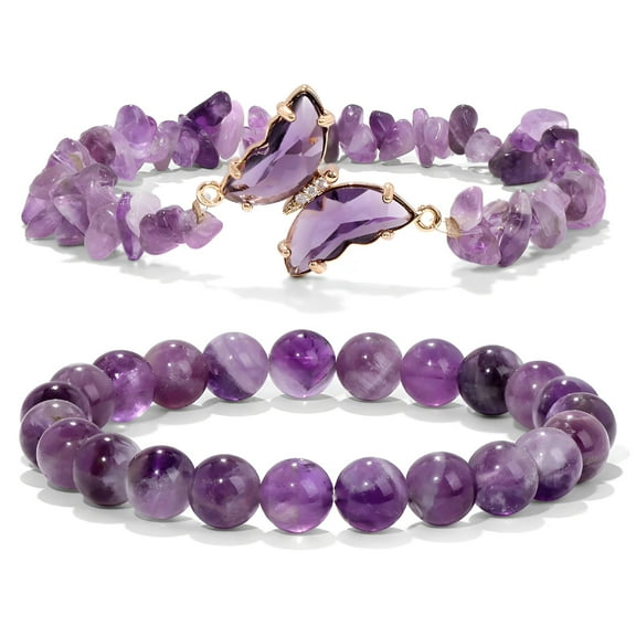 DESIGNICE Amethyst Bracelet for Women Anxiety Amethyst Beaded Bracelets Butterfly Charms Stone Layered Bracelet Gifts for Women Earthy Jewelry for Women Charm Bracelet
