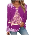 thumbnail image 2 of Sharpies Plus Size Tops for Women,Women's Solid V-Neck Long Sleeve Top,/Purple，(M), 2 of 4