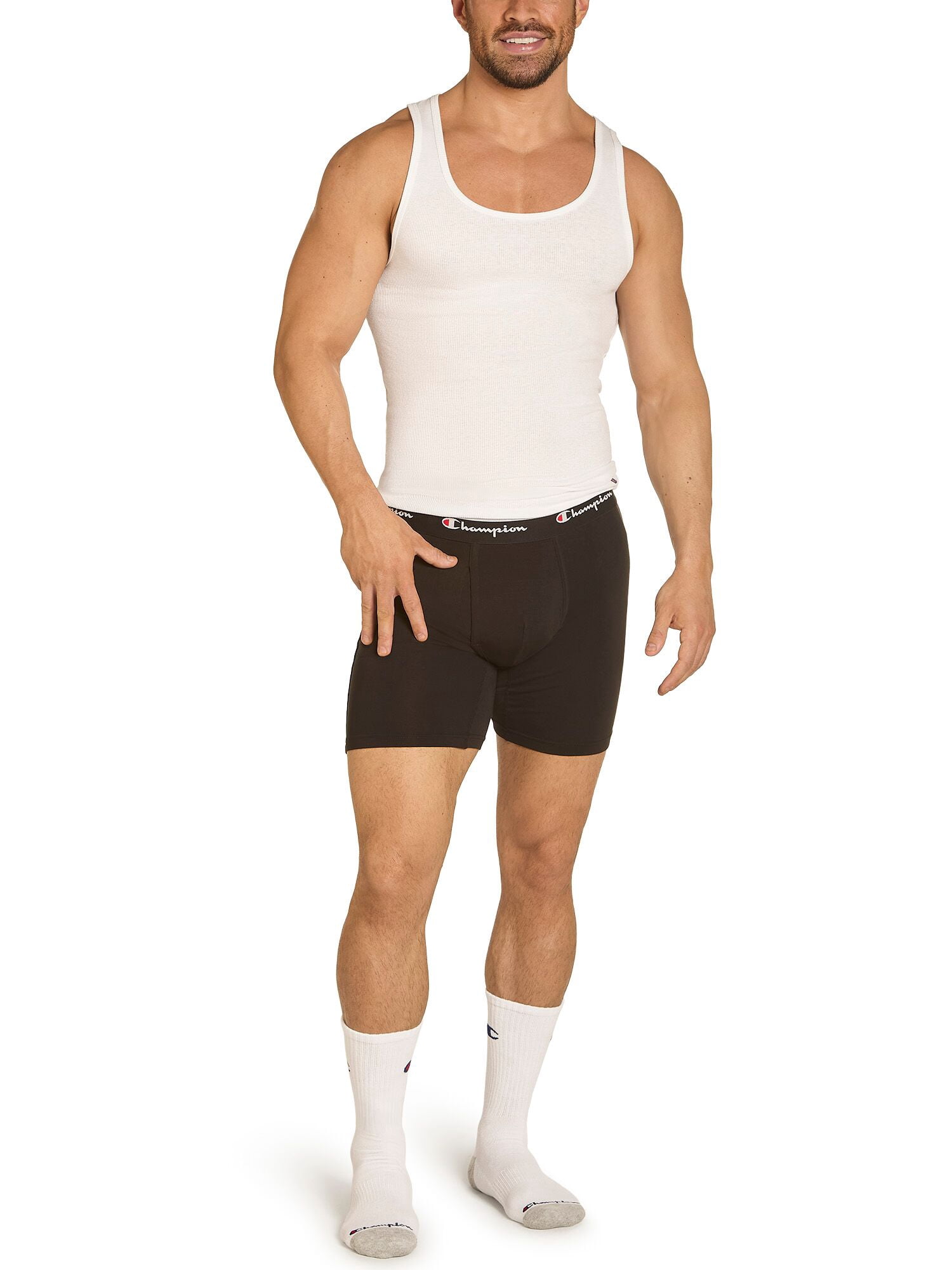 Champion Men’s Boxer Briefs – 5 Pack Cotton Flex Underwear, Longer Leg, Hidden Fly, Sizes S–2XL
