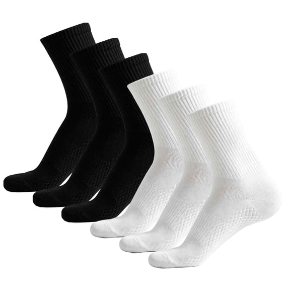 LDU Men's Crew Socks with Non-Slip Sole, Solid Color Cotton Athletic Socks with Moisture-Wicking for Sports & Daily Use, 6 Pairs