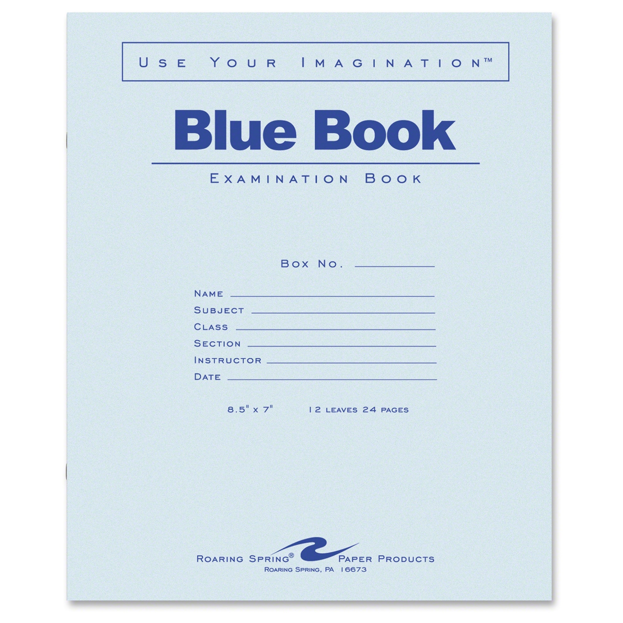 Roaring Spring Exam Blue Book, Legal Rule, 8 1/2 X 7, White, 12 Sheets/24  Pages ROA77513 Includes one notebook. - Walmart.com