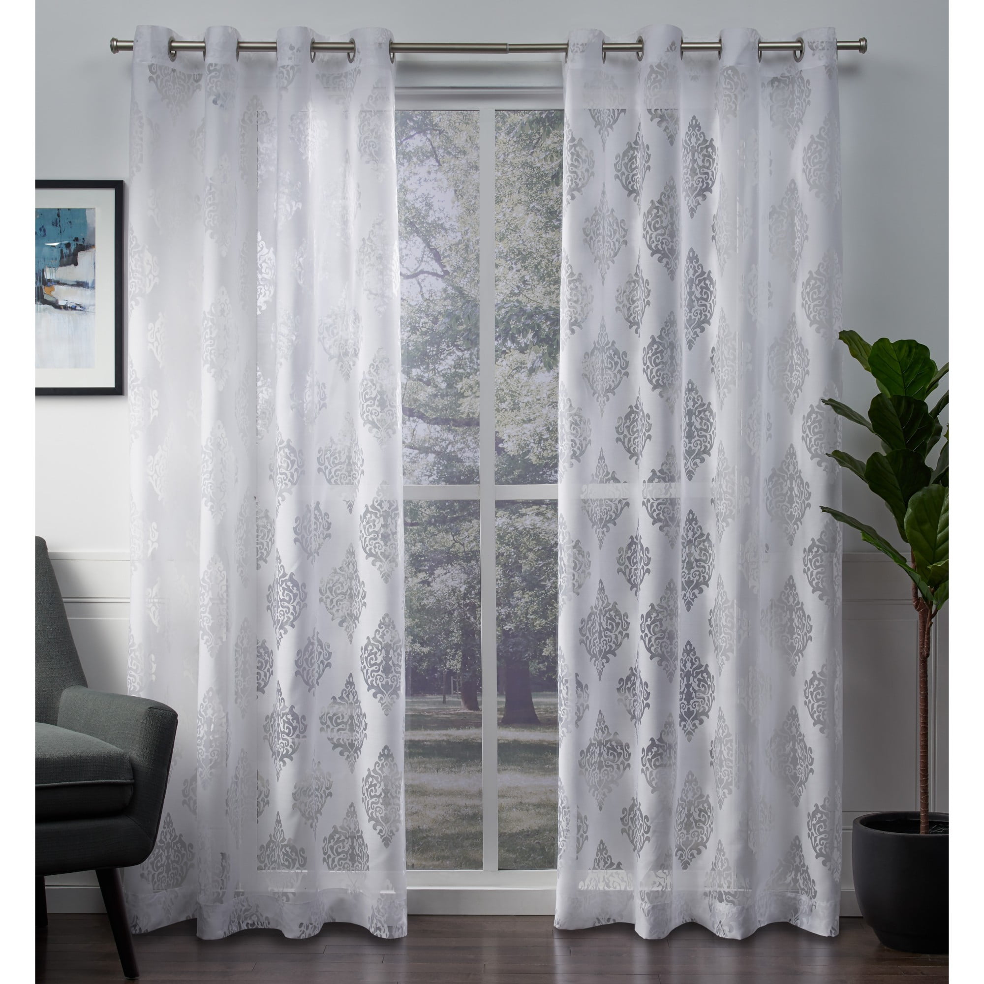 Exclusive Home Curtains 2 Pack Birmingham Medallion Sheer Burnout Grommet Top Curtain Panels
