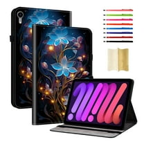 Case for iPad mini 7th Gen (A17 Pro) 2024 8.3" / mini 6 2021, Slim Kickstand PU Leather Flower Butterfly Pattern Heavy Duty Protection Folio Cover, with 2 Card Slots & Elastic Band & Stylus Slot - B