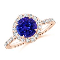 ANGARA Natural Vintage Style Claw-Set Round 1.45 ct Tanzanite Halo Ring in 14K Rose Gold for Women (Size-7mm) | December Birthstone, Anniversary, Jewelry Gift for Women | Natural Tanzanite Ring