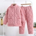 thumbnail image 2 of Xfvqtps Women Fuzzy Pajama Set with Pockets Stand Collar Open Front with Zipper Long Sleeve Solid Color Ribbed Pattern Thickened Cozy Soft House Casual Warm Winter Top Pants Set Pink, 2 of 4